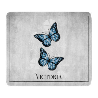 Planche À Découper Bleu papillon Floral Personnalisé