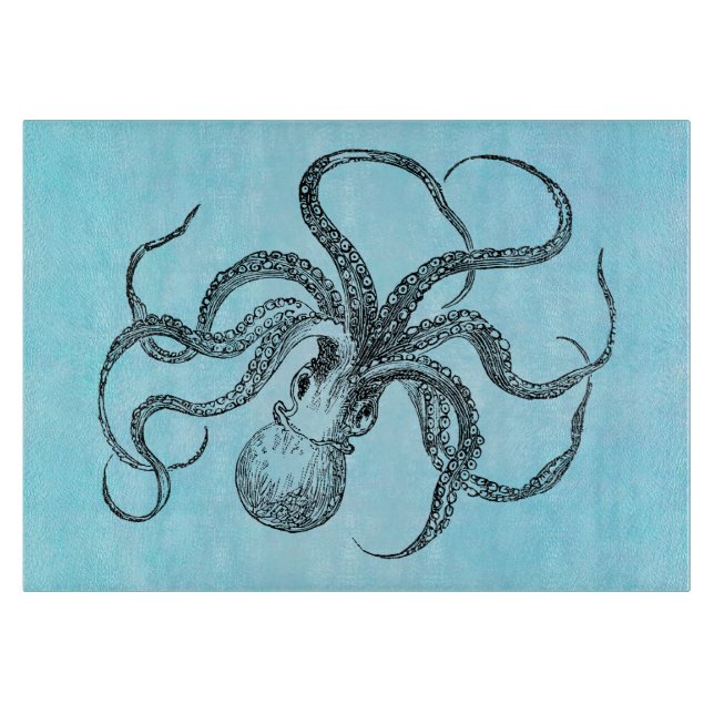 Planche À Découper Bleu turquoise d'aquarelle de poulpe vintage de (Devant)