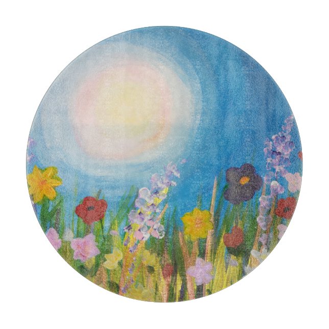 Planche À Découper Bleus bleuets dans un pré de fleurs sauvages (Devant)