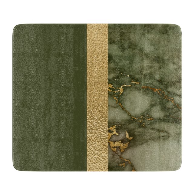 Planche À Découper Bloc de couleur moderne Olive Green Gold Marbre (Devant)