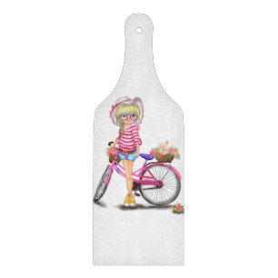 Planche À Découper Blonde Girl and Pink Bike Cutboard