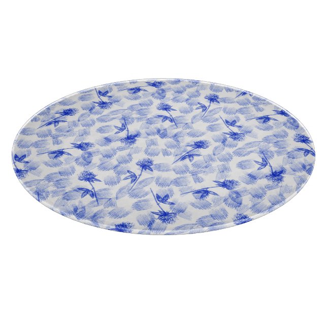 Planche À Découper Blue And White Floral Paint Brush Strokes (Coin)