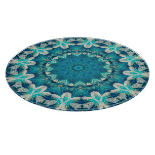 Planche À Découper Blue Aqua Mandala Rosette Retro Hippie