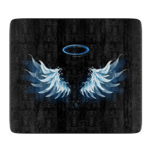 Planche À Découper Blue Glowing Angel Wings on black background