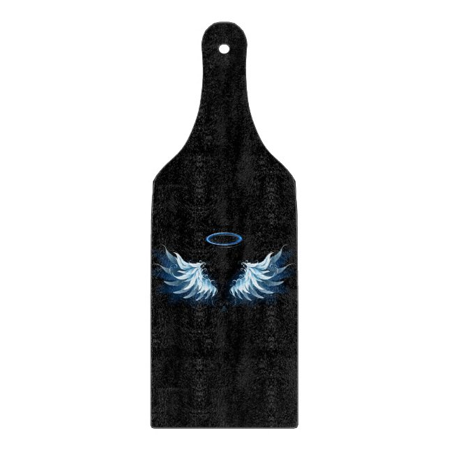 Planche À Découper Blue Glowing Angel Wings on black background (Devant)