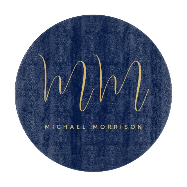 Planche À Découper Blue Gold Colours Professionnel Lettres initiales  (Devant)