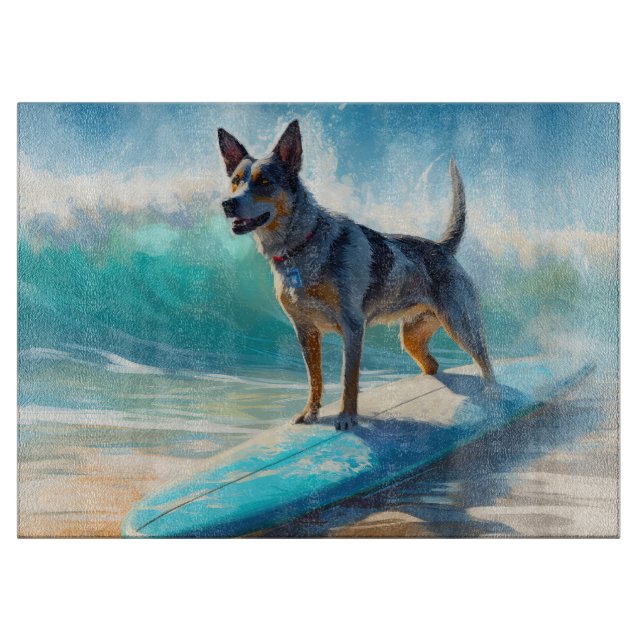 Planche À Découper Blue Heeler Beach Surfing Peinture (Devant)