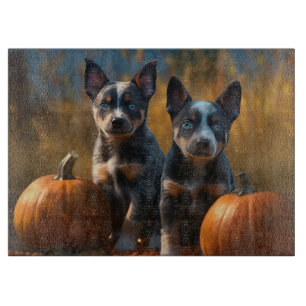 Planche À Découper Blue Heeler Chiot Automne Citrouille de plaisir