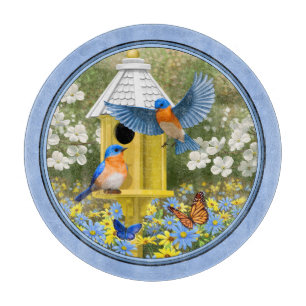 Planche À Découper Bluebirds et Hexagon Birdhouse Blue