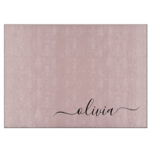 Planche À Découper Blush Dusty rose moderne Script Girl Monogramme No