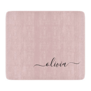 Planche À Découper Blush Dusty rose moderne Script Girl Monogramme No