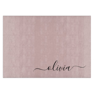 Planche À Découper Blush Dusty rose moderne Script Girl Monogramme No