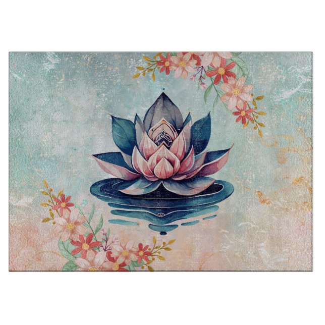 Planche À Découper Blush Lotus Calm – Art floral doux (Devant)