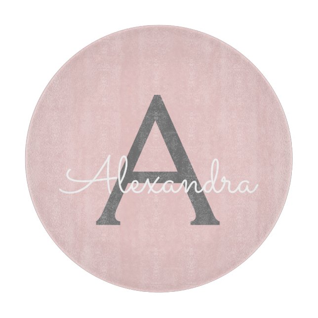 Planche À Découper Blush Pink Grey Modern Script Girly Monogram (Devant)