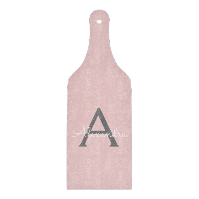 Planche À Découper Blush Pink Grey Modern Script Girly Monogram (Devant)