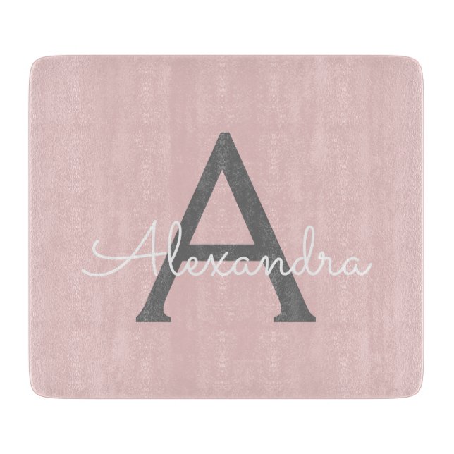 Planche À Découper Blush Pink Grey Modern Script Girly Monogram (Devant)