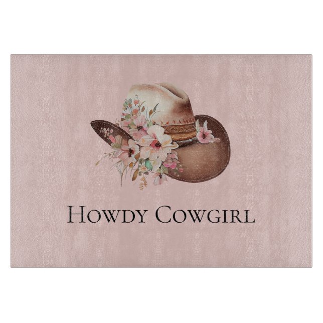 Planche À Découper Blush Pink Howdy Cowgirl Floral Casquettes occiden (Devant)