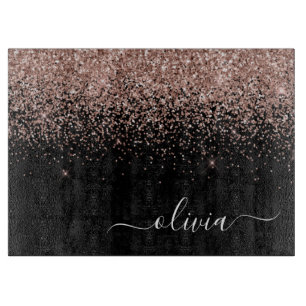 Planche À Découper Blush Rose Gold Pailleté Monogramme Féminin Script