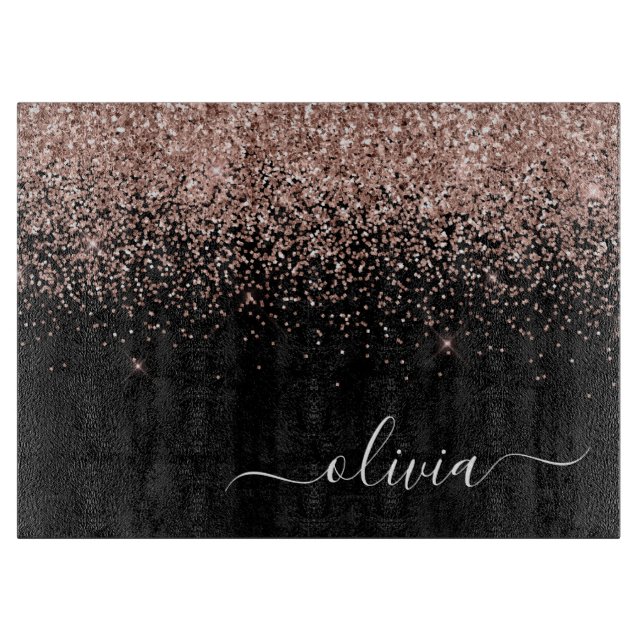 Planche À Découper Blush Rose Gold Pailleté Monogramme Féminin Script (Devant)