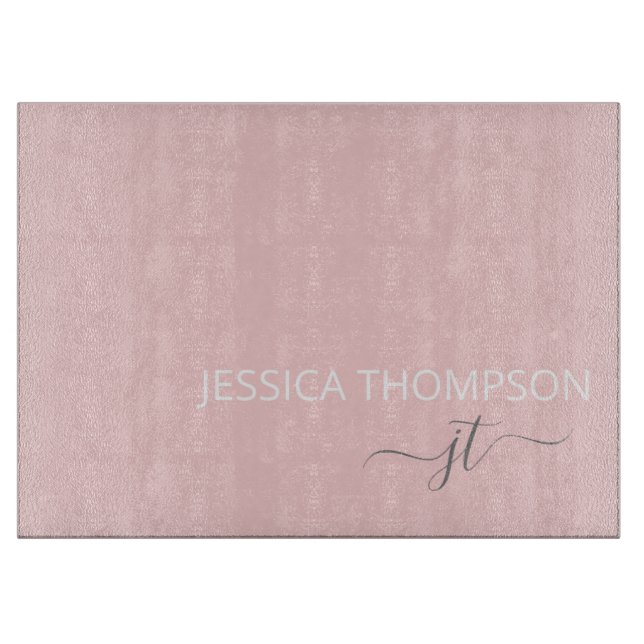 Planche À Découper Blush Rose Nom Monogramme Féminin Simple Script (Devant)