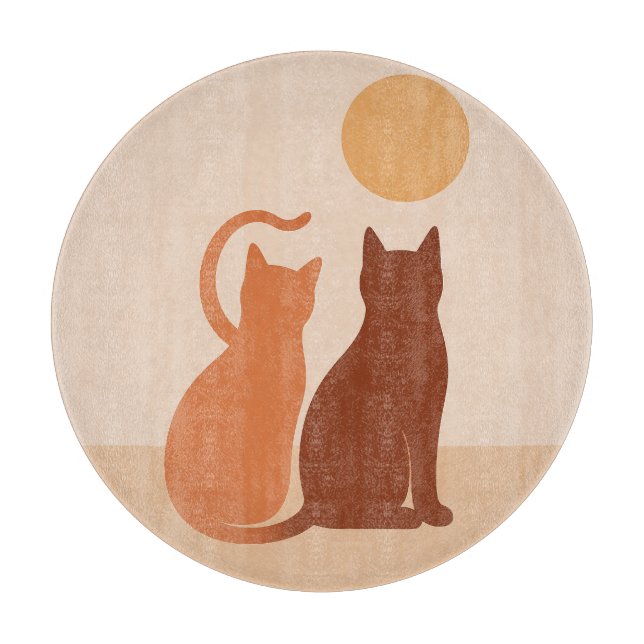 Planche À Découper Boho Cats Sunset Desert Round Cutboard (Devant)