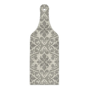 Planche À Découper Boho Floral Damask Line Art, Noir sur Beige