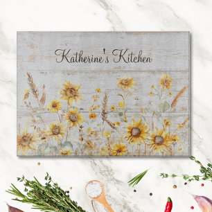 Planche À Découper Bois de jardin de tournesol jaune rustique aquarel