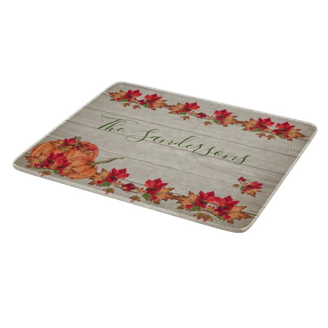 Planche À Découper Bois rustique automne citrouilles orange feuilles  (Coin)