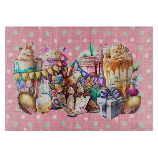 Planche À Découper Boissons de café chic Bunny de Pâques (Devant)