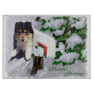 Planche À Découper Boîte aux lettres de Noël Collie Puppy