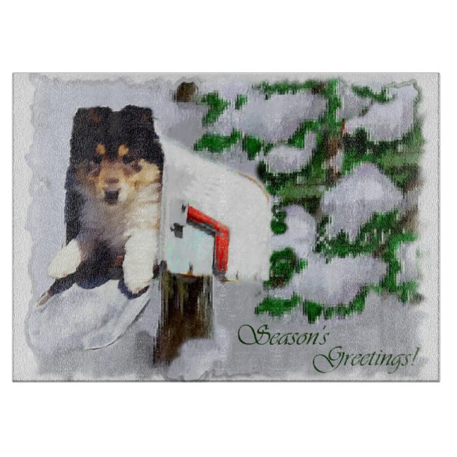 Planche À Découper Boîte aux lettres de Noël Collie Puppy (Devant)