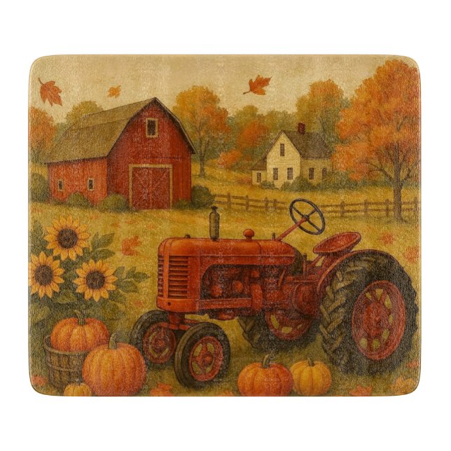 Planche À Découper Bon automne tracteur classique et ferme (Devant)