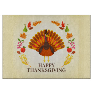 Planche À Découper Bon thanksgiving Turquie et feuillage d'automne
