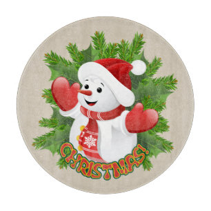 Planche À Découper Bonhomme de neige bébé avec ornement de flocons de