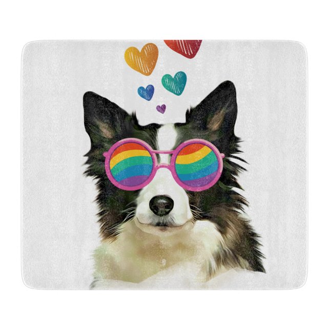 Planche À Découper Border Collie  Chien avec coeurs Saint-Valentin  (Devant)