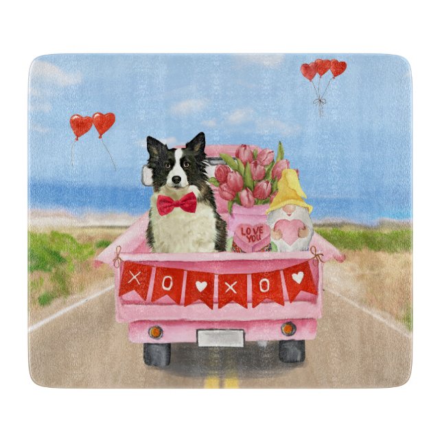 Planche À Découper Border Collie Chien Saint-Valentin Camion Cœurs (Devant)