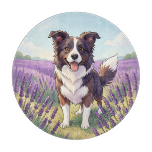 Planche À Découper Border Collie Heureux Champ de Lavande