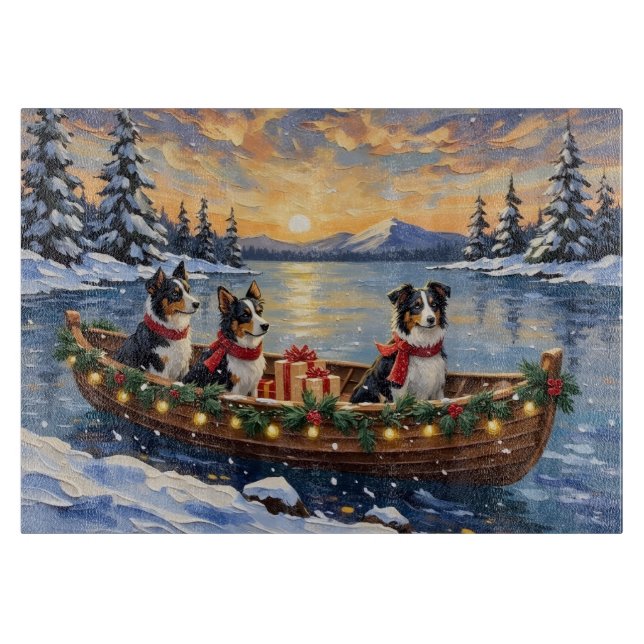 Planche À Découper Border Collie Noël Bateau Vacances (Devant)