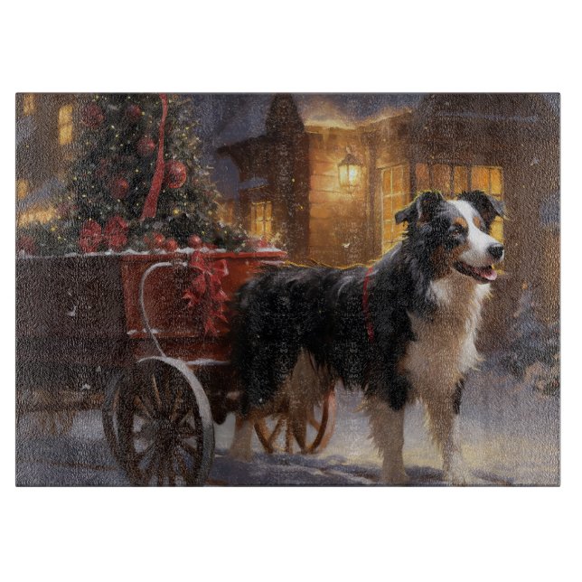 Planche À Découper Border Collie Saison des Fêtes de Noël (Devant)