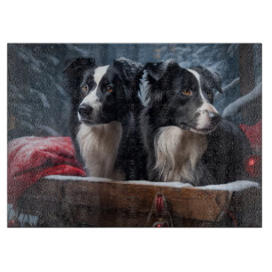 Planche À Découper Border Collie Snowy Traîneau Décoration de Noël