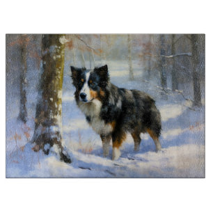 Planche À Découper Bordure Collie Laisser neiger Noël
