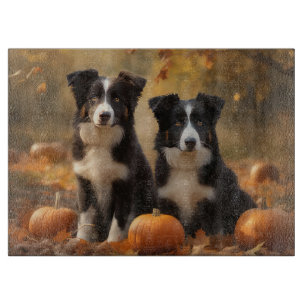 Planche À Découper Bordure Collie Puppy Automne Citrouille de plaisir