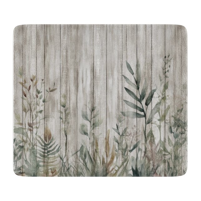 Planche À Découper Botanical Foliage Farmhouse Barn Wood look (Devant)