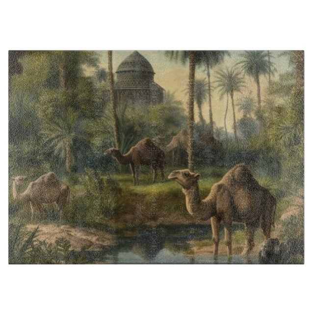 Planche À Découper Botanique : dromadaires dans la jungle près d'une  (Devant)