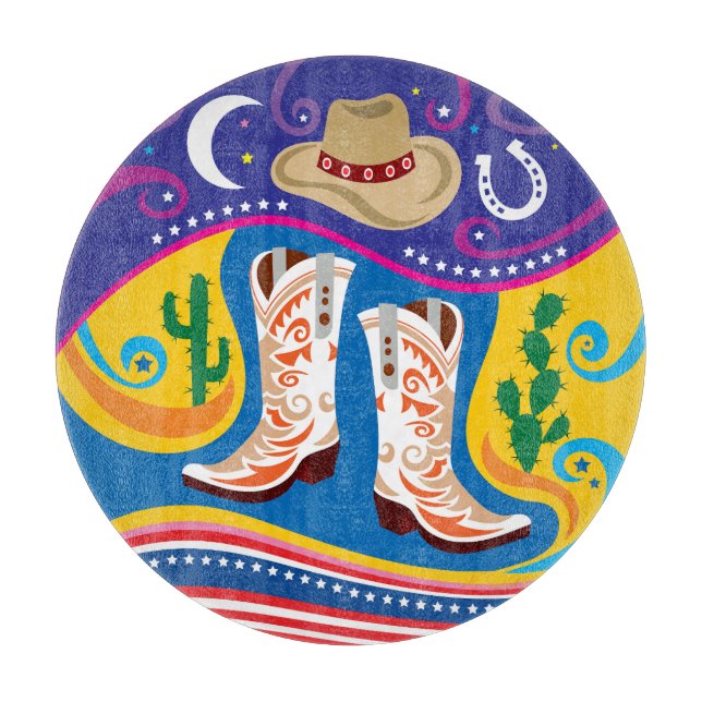 Planche À Découper Bottes de cowboy et étoiles du désert (Devant)