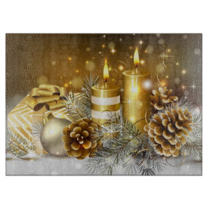 Planche À Découper Bougies, cônes de pin, ornements et cadeaux