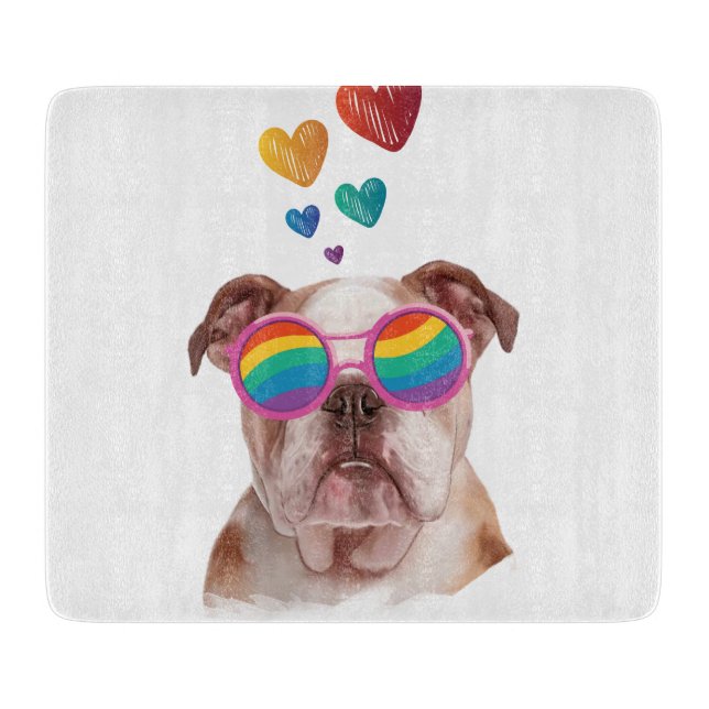 Planche À Découper Bouledogue anglais avec coeurs Saint-Valentin  (Devant)
