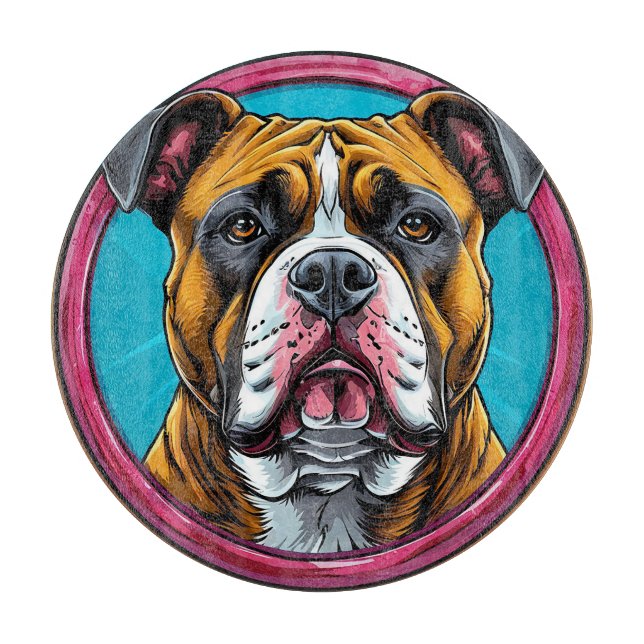 Planche À Découper Bouledogue encadré dans un motif décoratif circula (Devant)