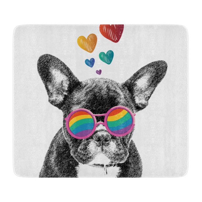 Planche À Découper Bouledogue français avec coeurs Saint-Valentin (Devant)