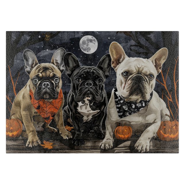 Planche À Découper Bouledogue français Halloween épouvantable (Devant)